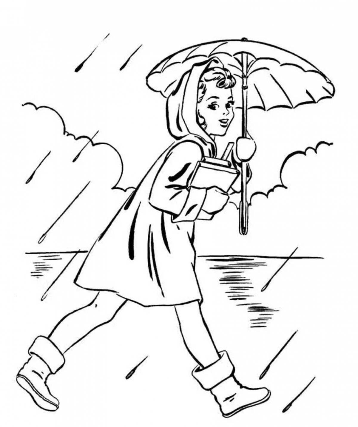 Serene coloring girl with umbrella