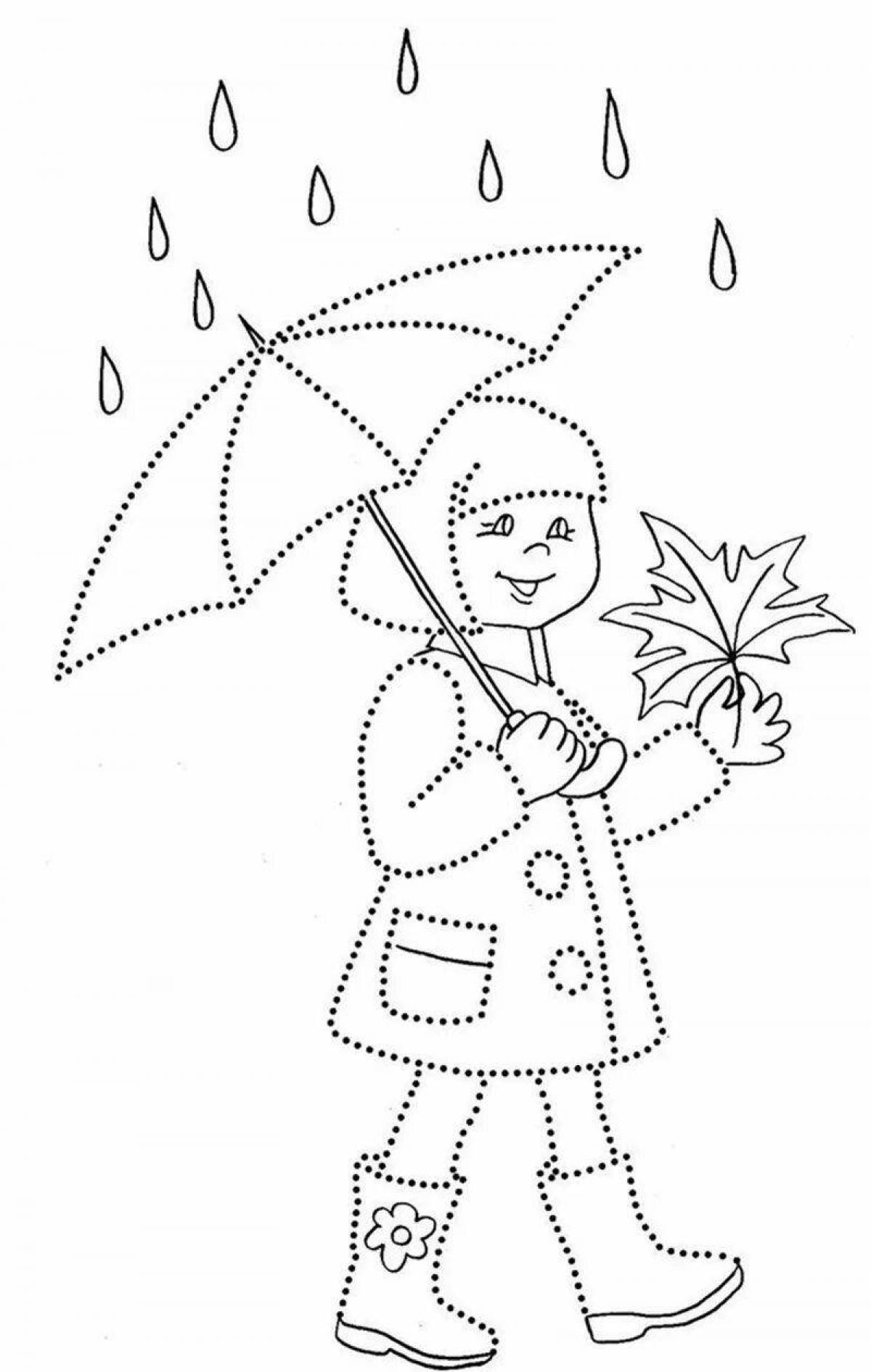 Angel coloring girl with umbrella