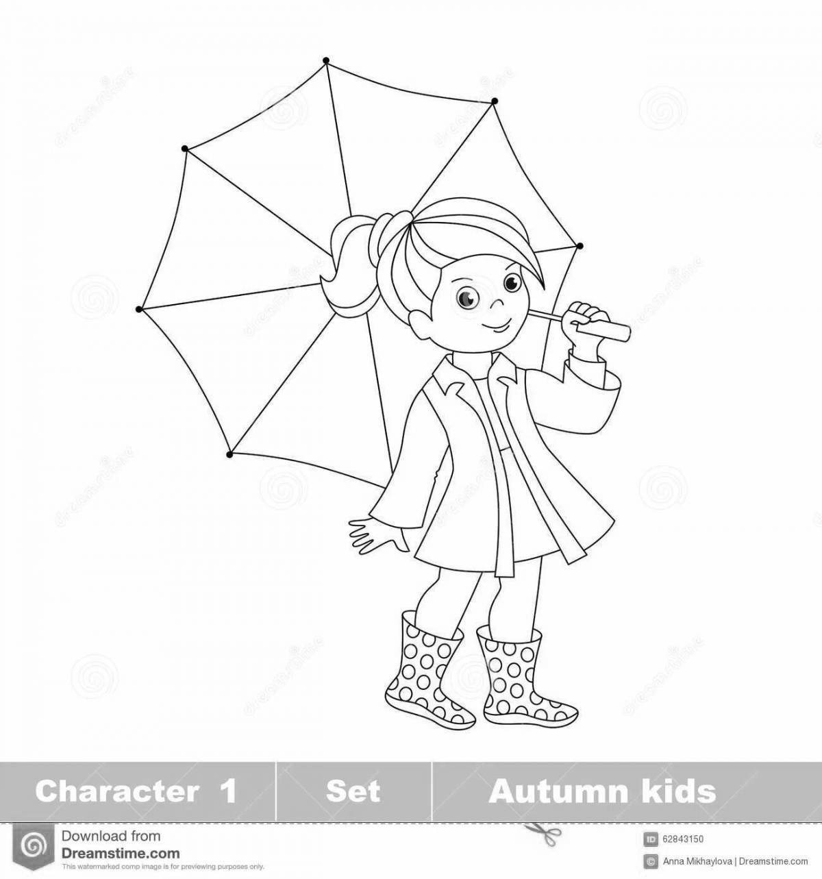 Sparkling coloring girl with umbrella