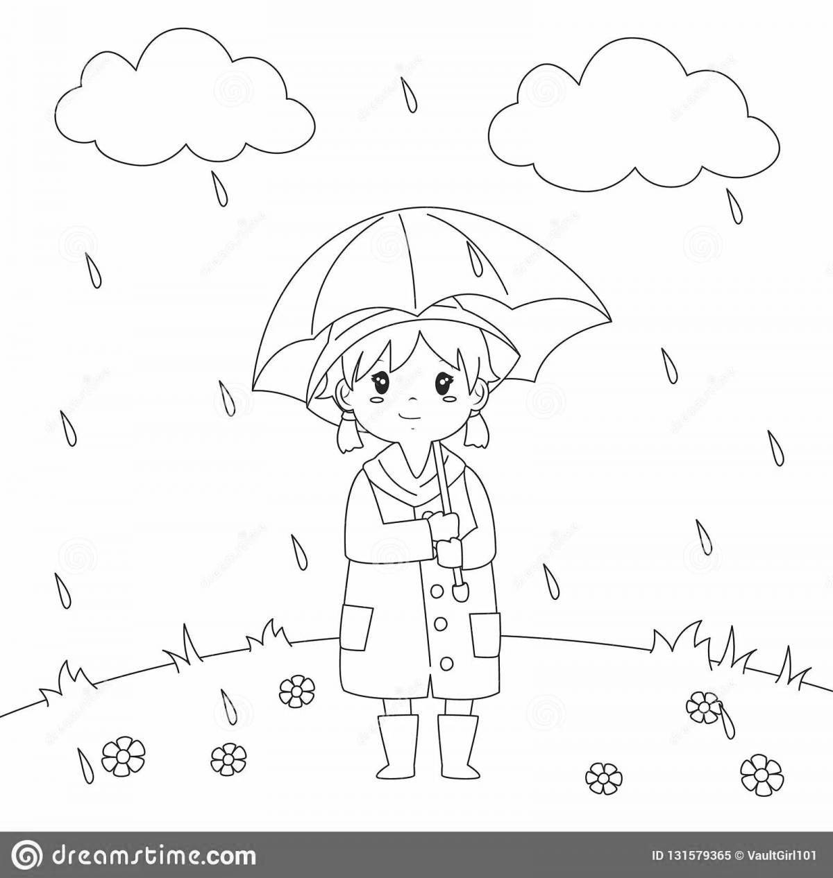 Great coloring girl with umbrella