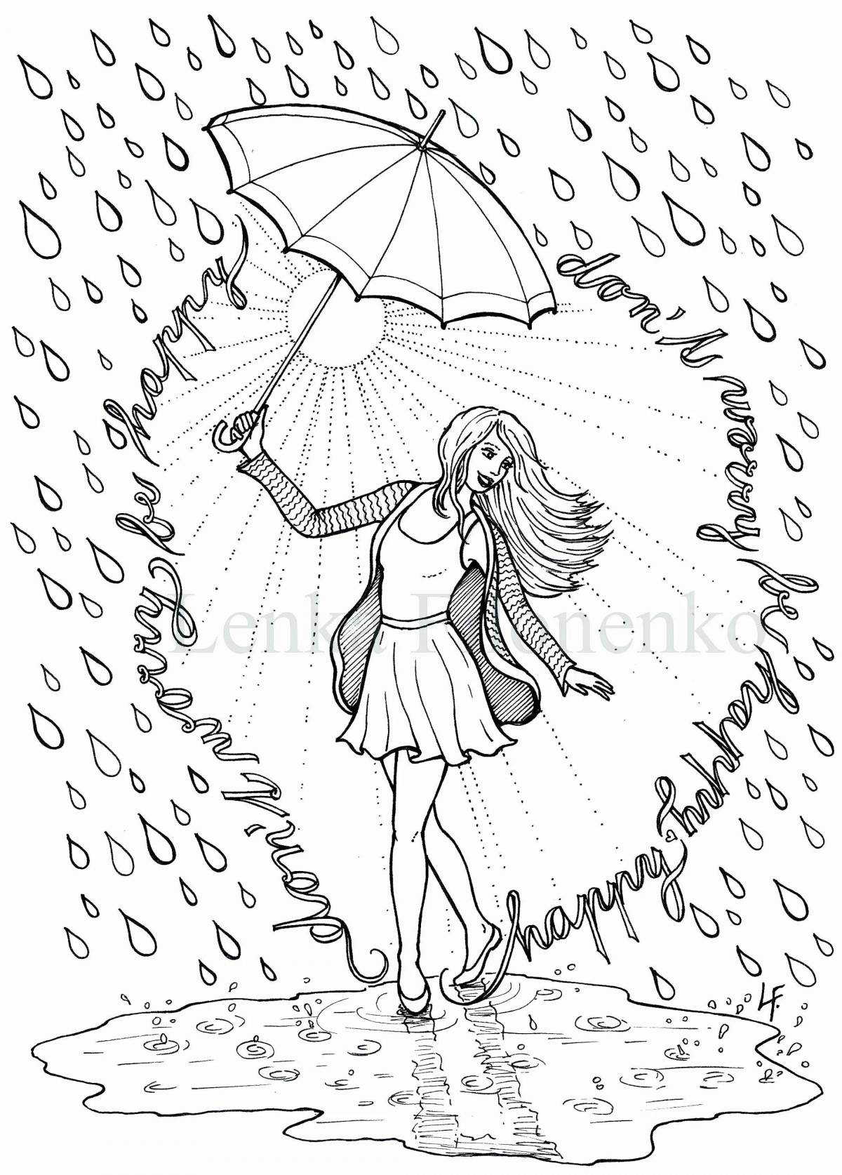 Dazzling coloring girl with umbrella