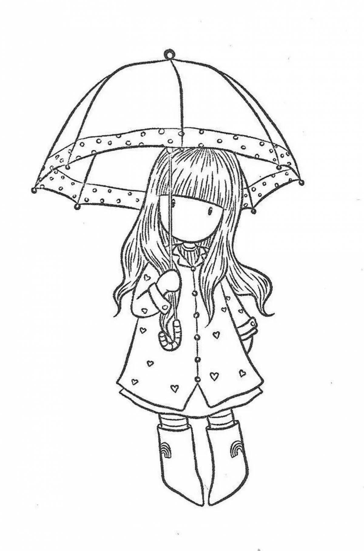 Brilliant coloring girl with umbrella