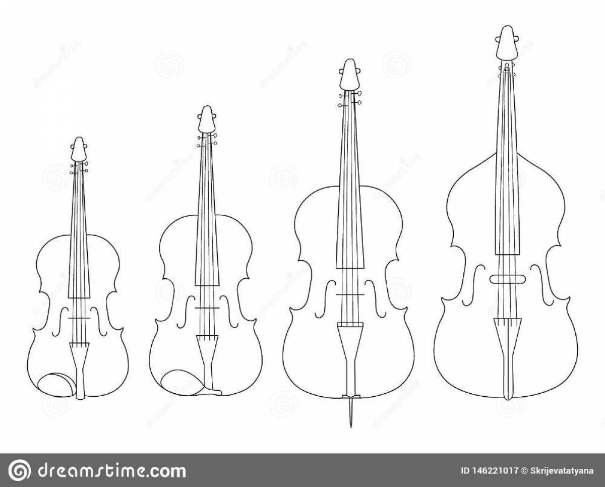 Игривая страница раскраски скрипки и виолончели