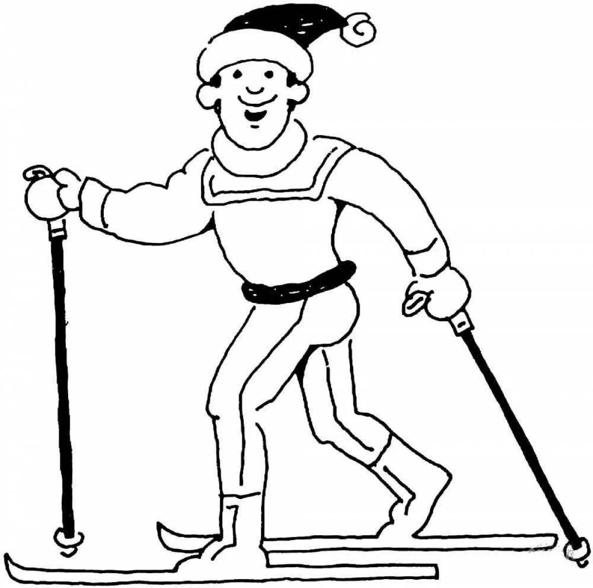 Радостный мужчина на лыжах