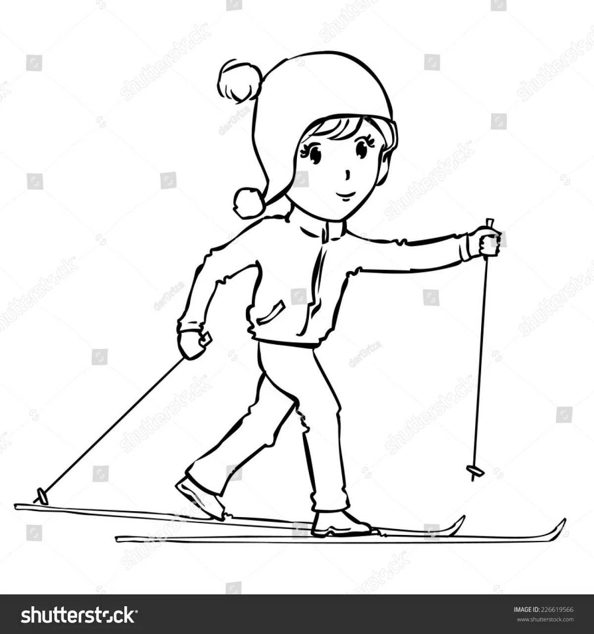 Ликующий мужчина на лыжах