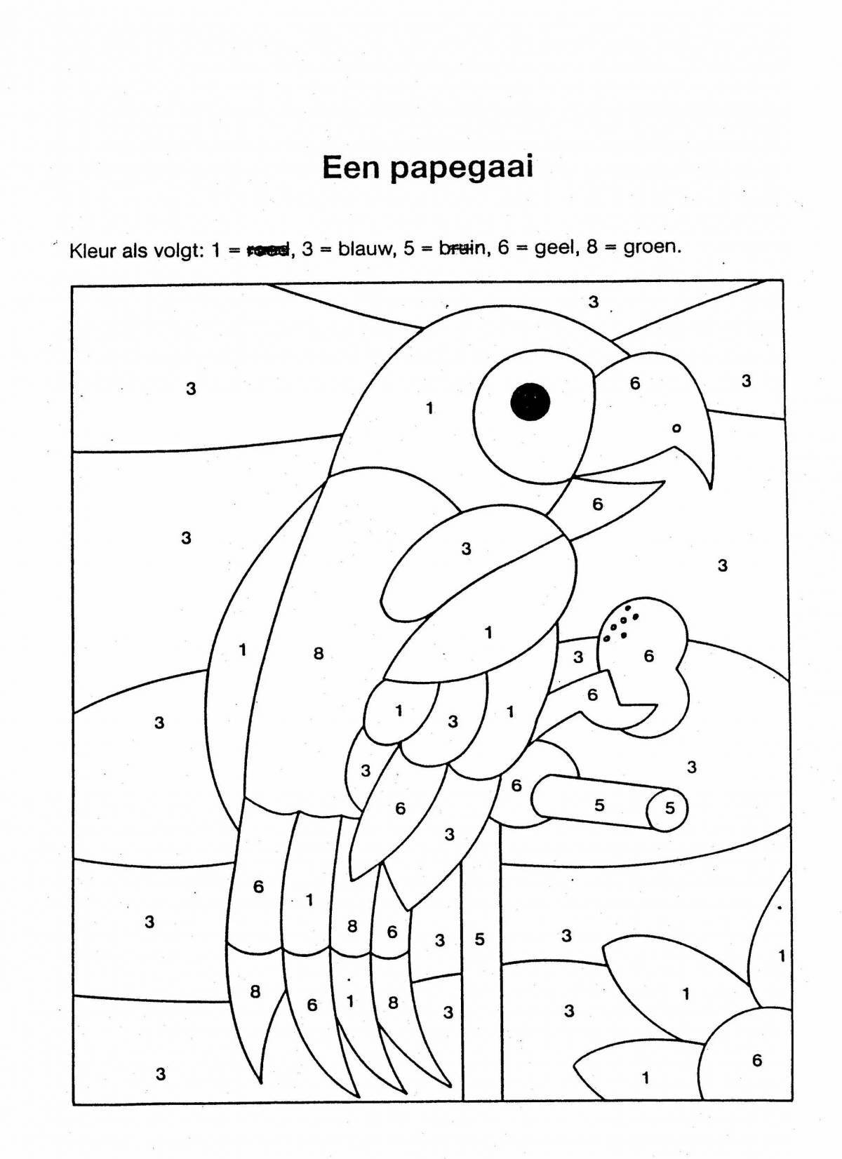 Coloring bright parrot by numbers