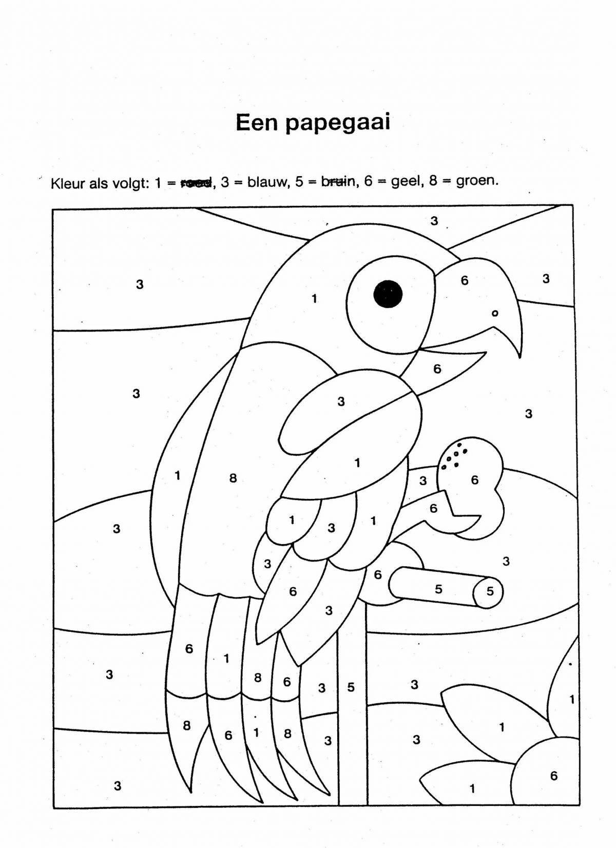 Раскраска яркий попугай по номерам