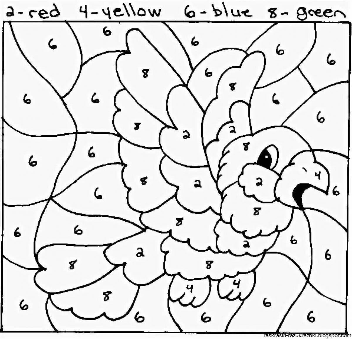 Coloring book magic parrot by numbers