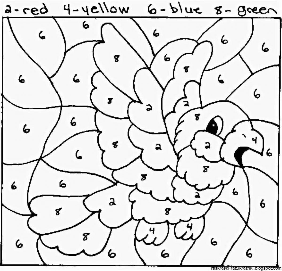 Раскраска волшебный попугай по номерам