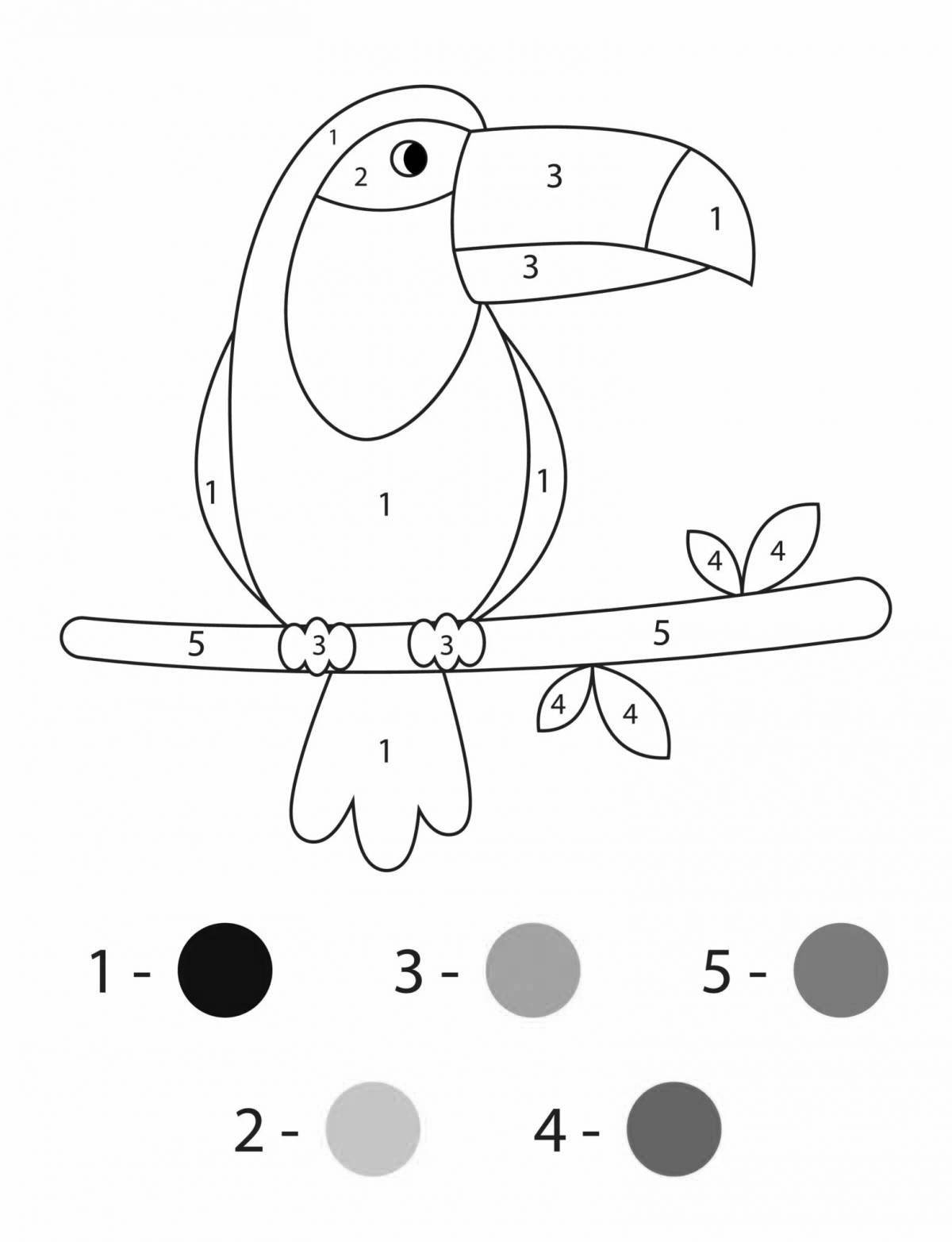 Colouring peaceful parrot by numbers