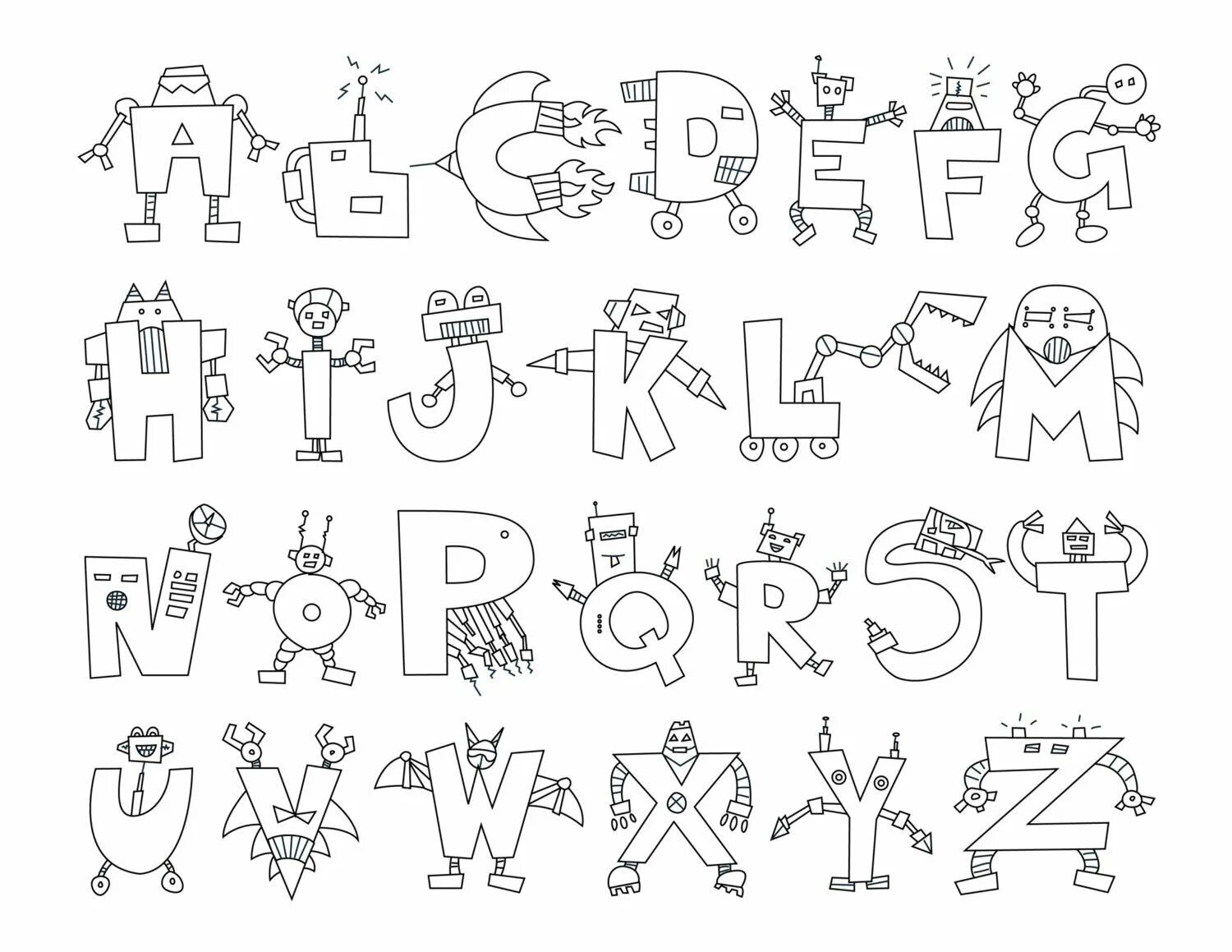 Humorous alphabet lore english coloring page