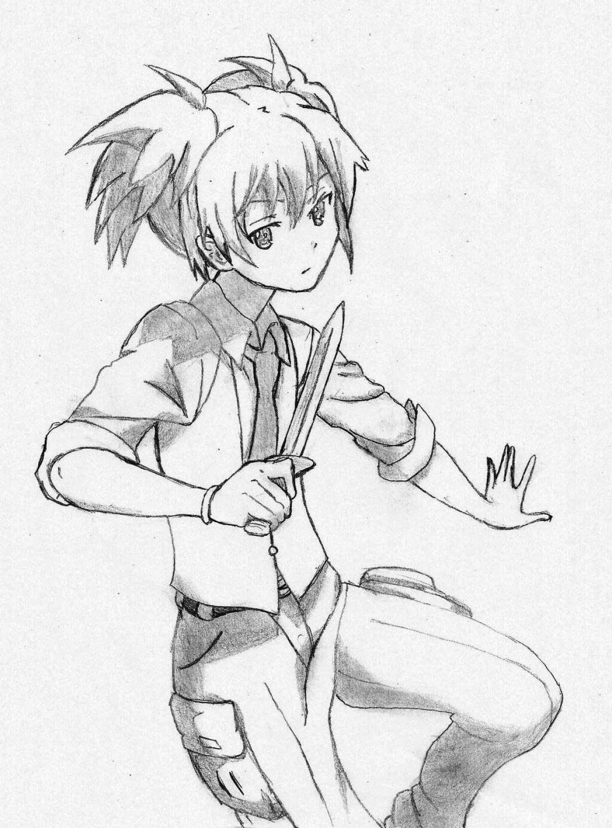 Красочная страница раскраски аниме-убийцы класса