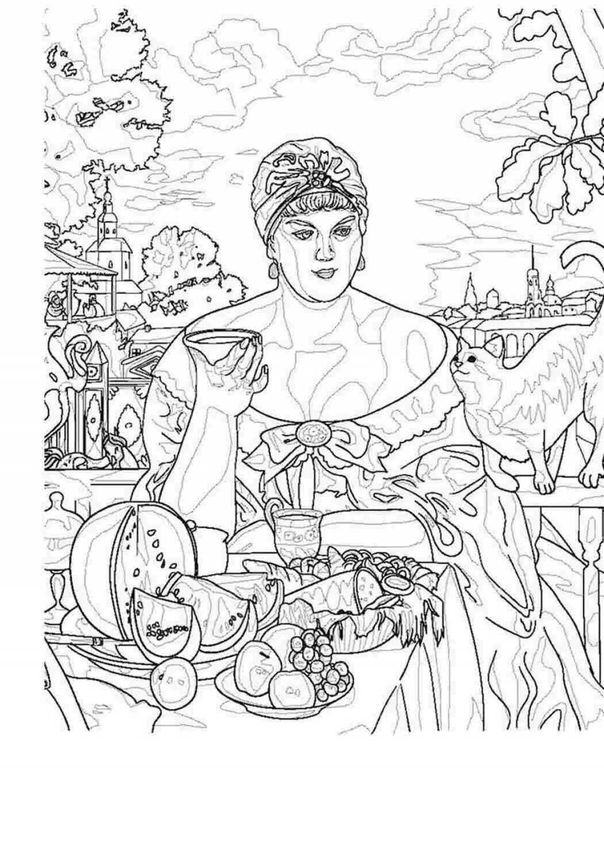 Анимированная раскраска «девочка с персиками»