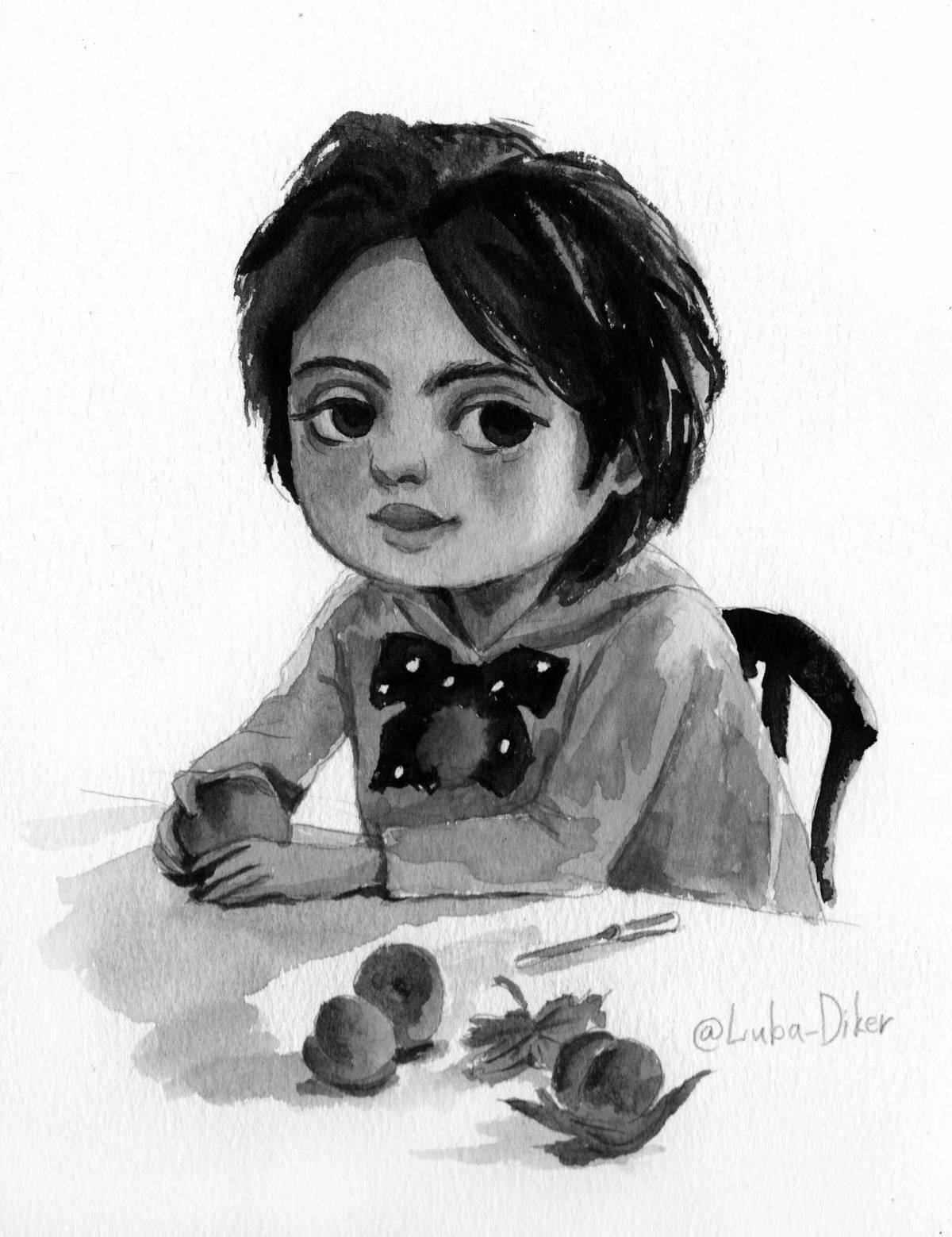 Волнующая раскраска девочка с персиками