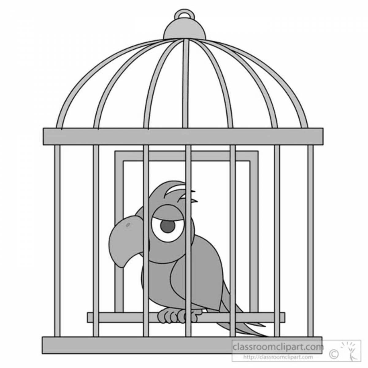 Веселый попугай в клетке