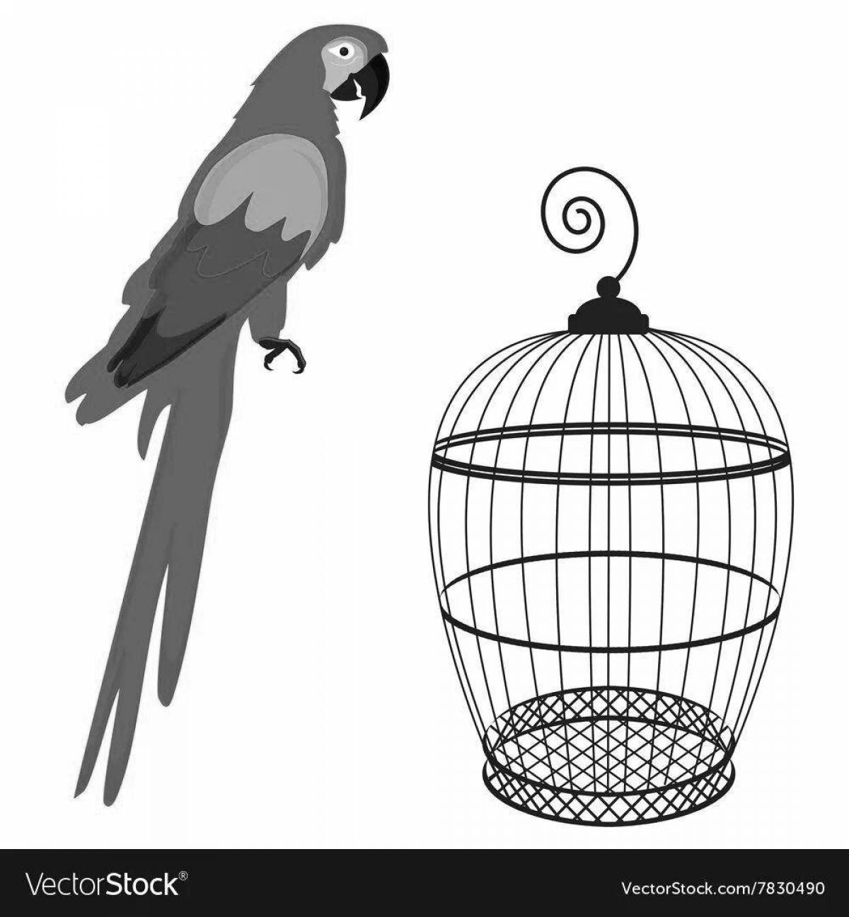 Artistic parrot in a cage