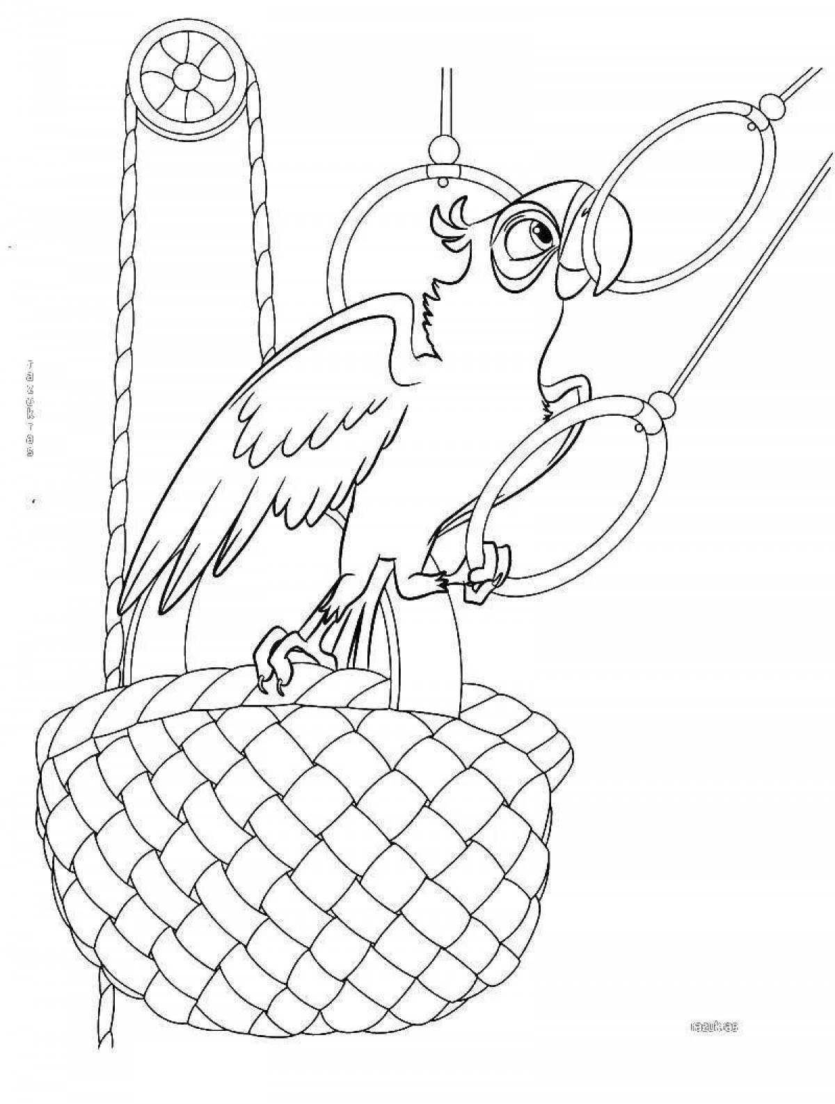 Joyful caged parrot