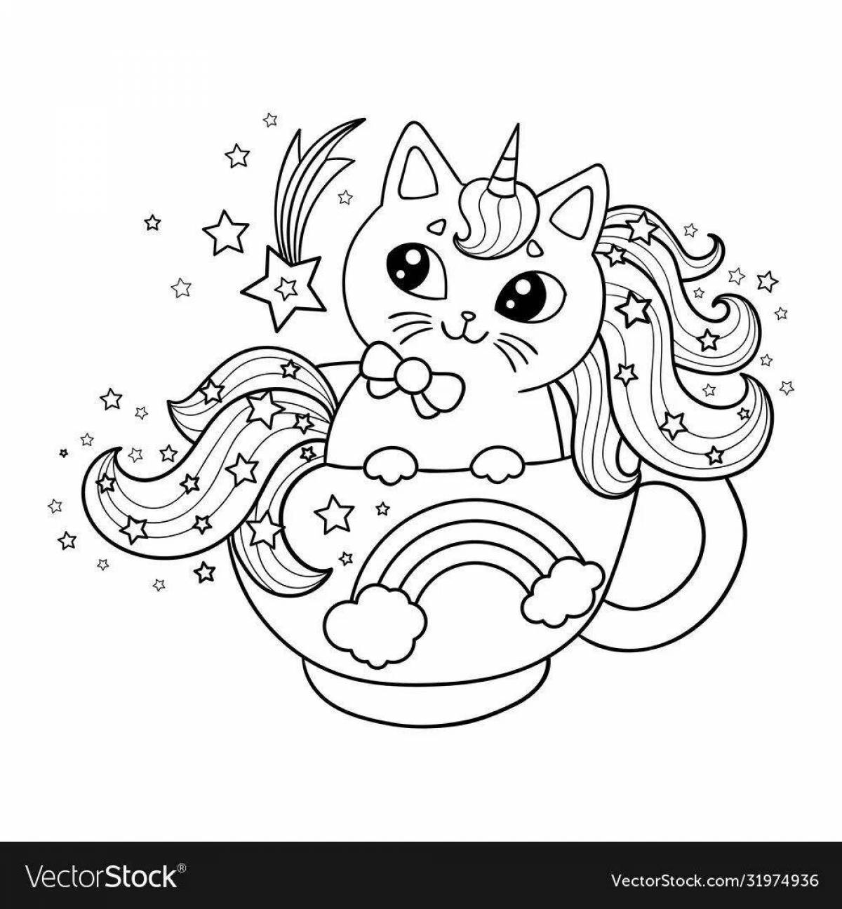 Colorful cat in a mug coloring book