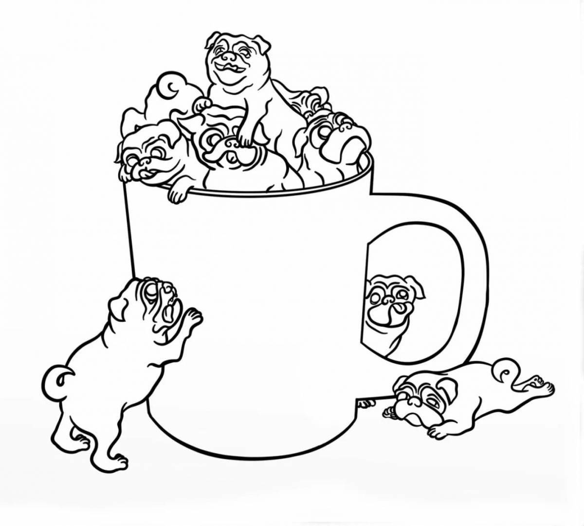 Fancy cat in a mug coloring book