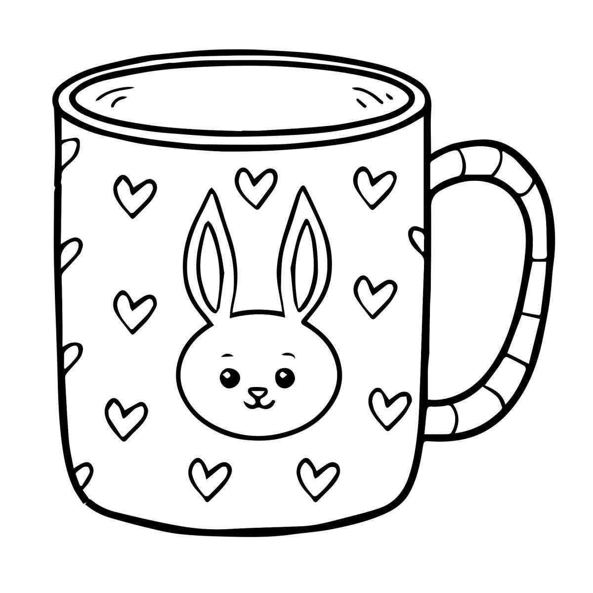 Coloring page funny cat in a mug