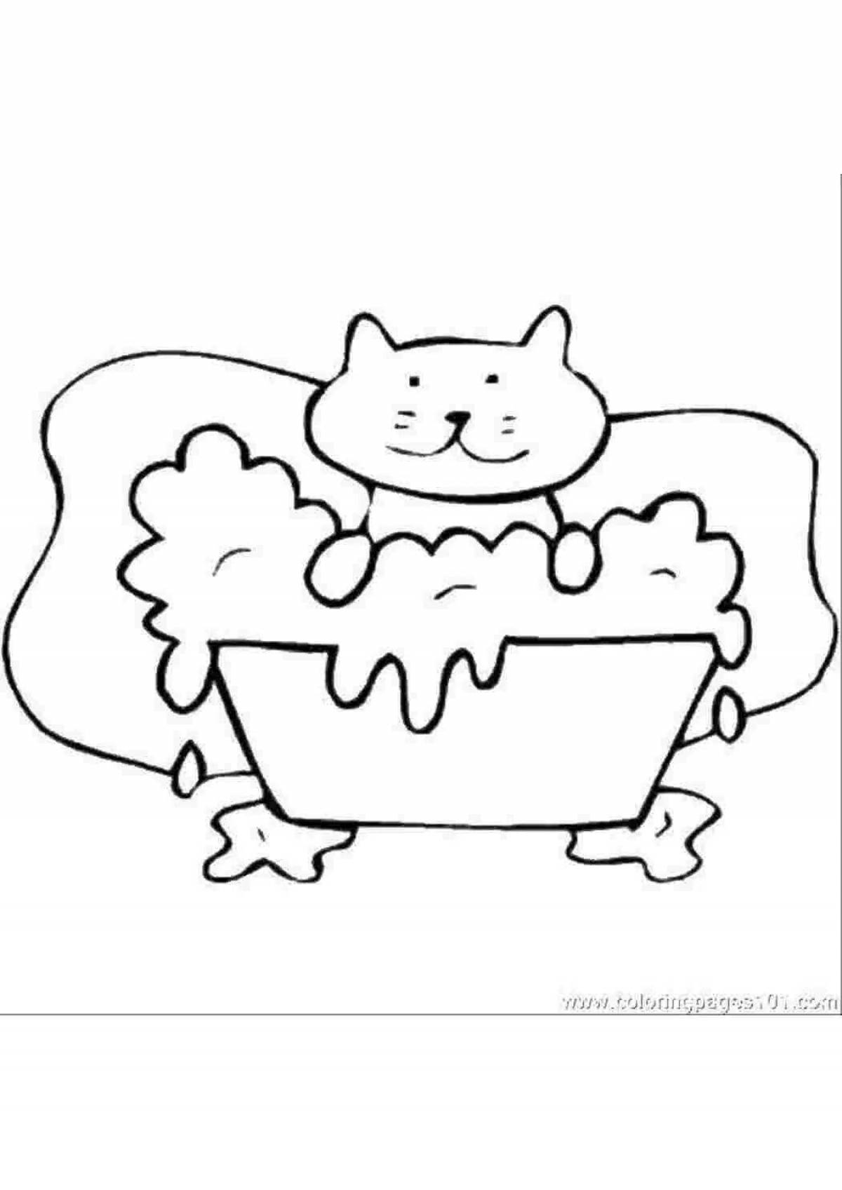Coloring page grinning cat in a mug