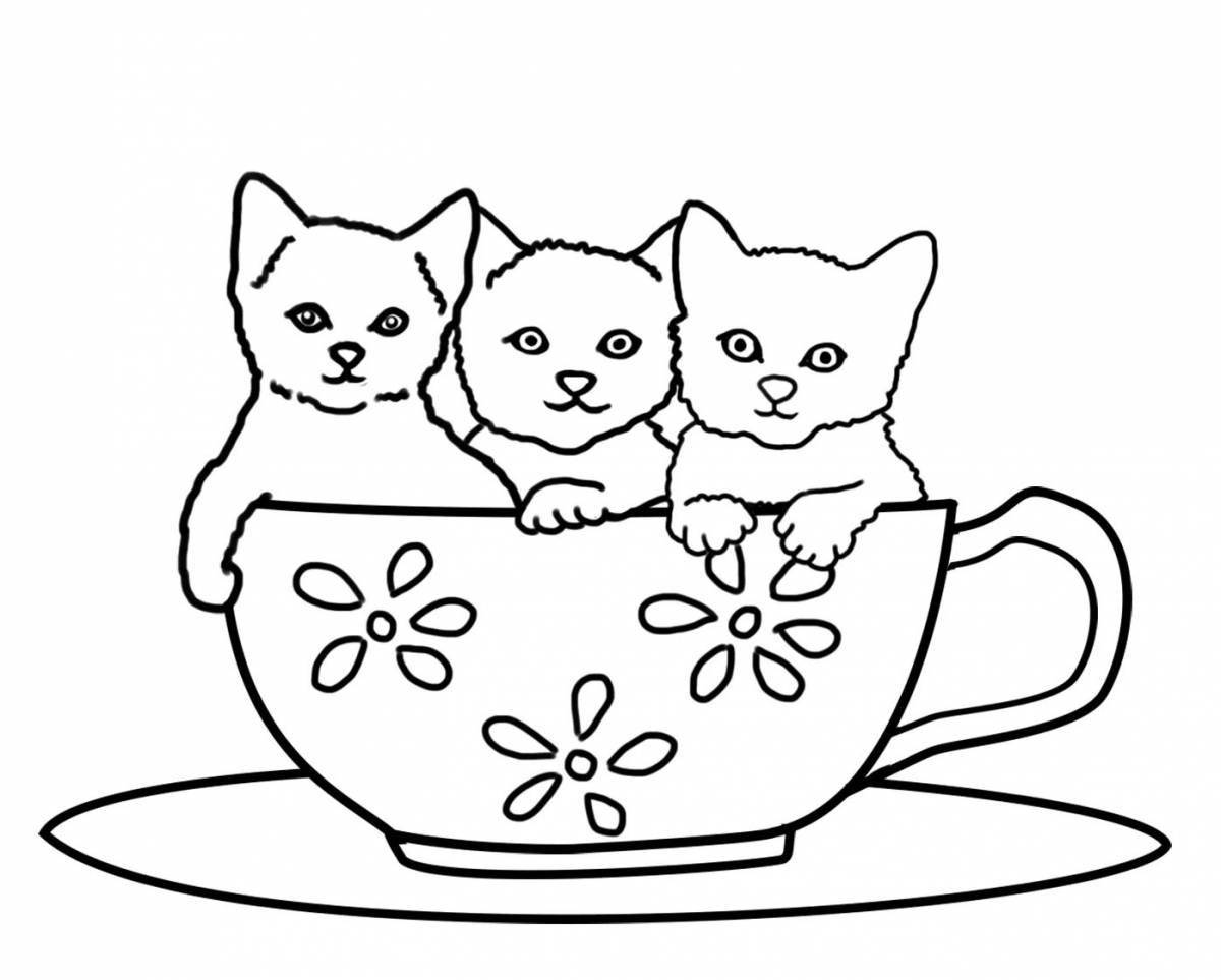 Coloring book smiling cat in a mug