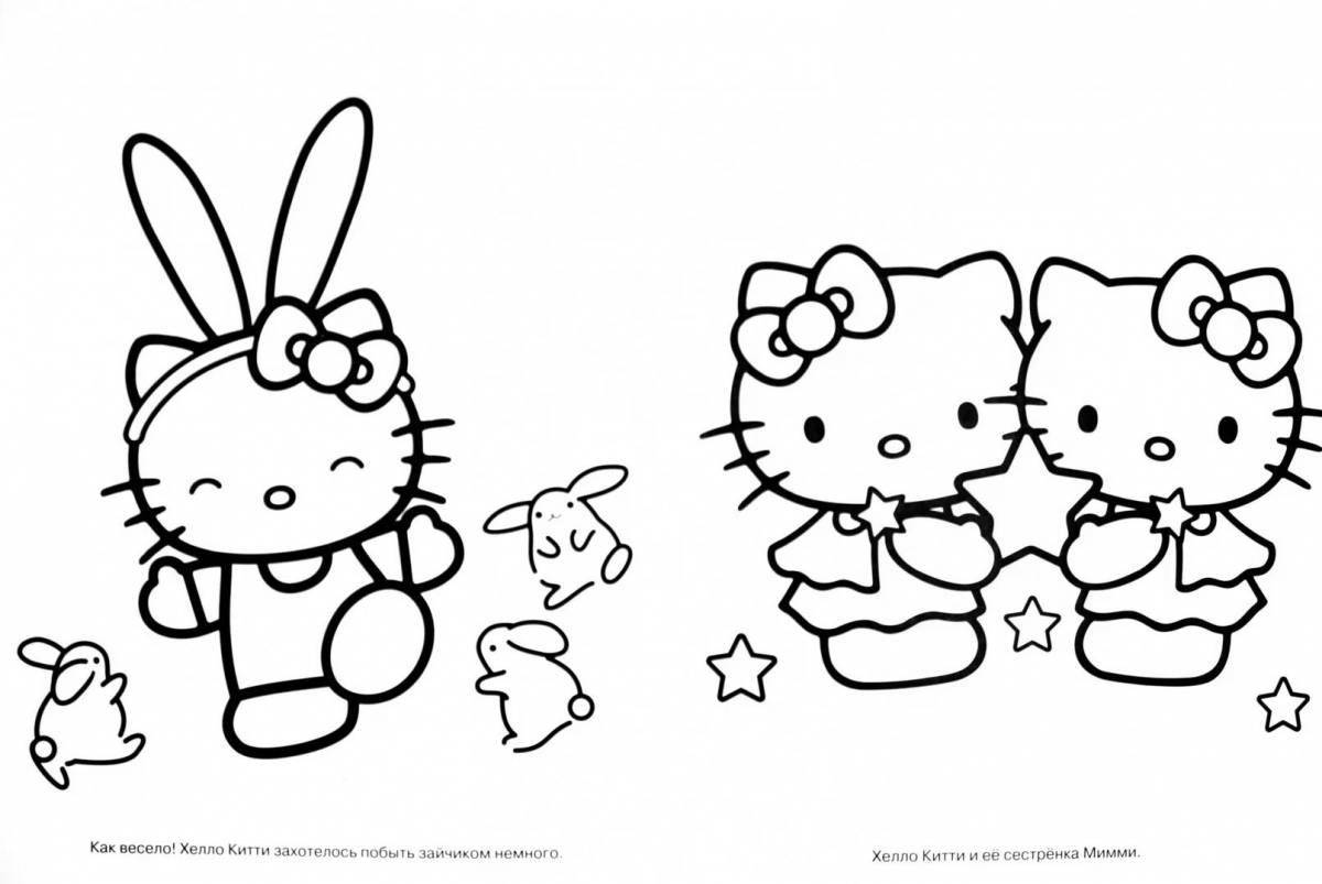 Playful hello kitty bunny coloring page