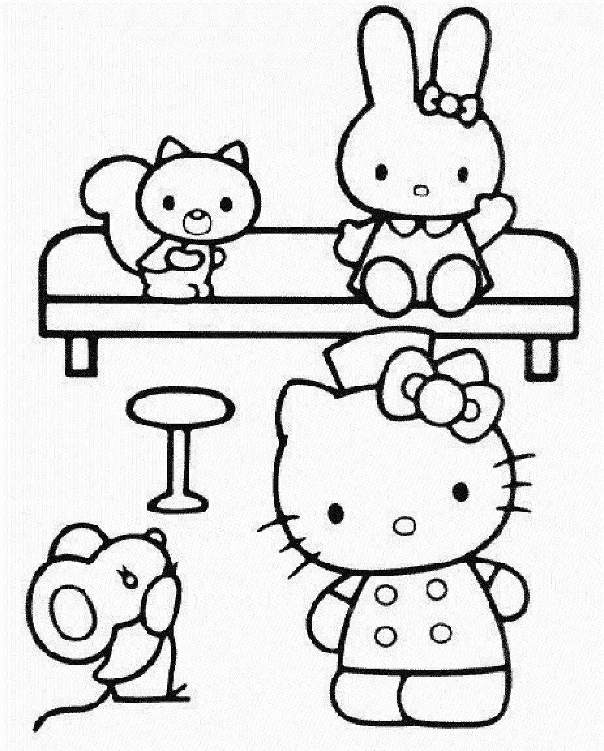 Amazing hello kitty bunny coloring page