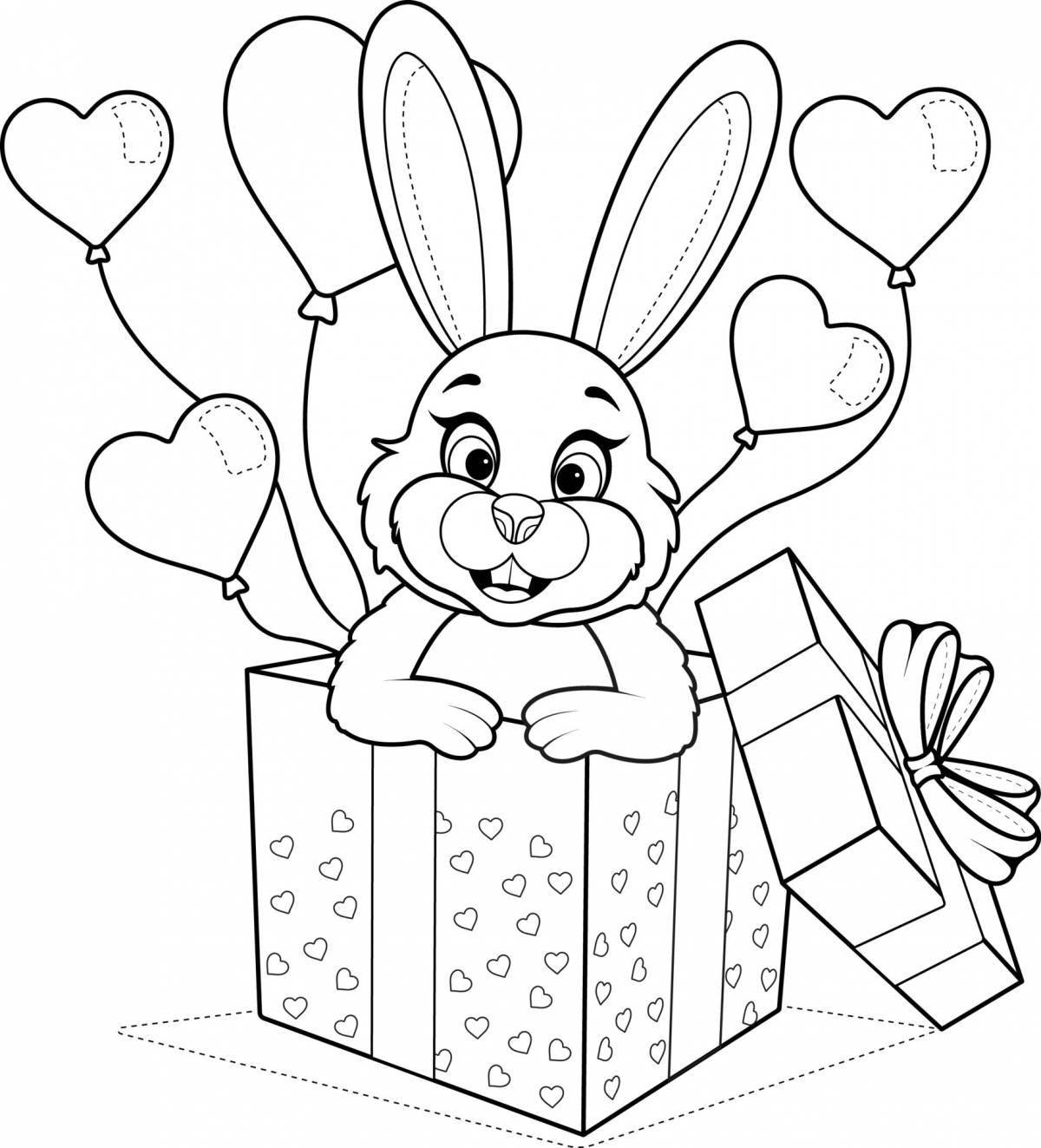 Excited rabbit with a gift