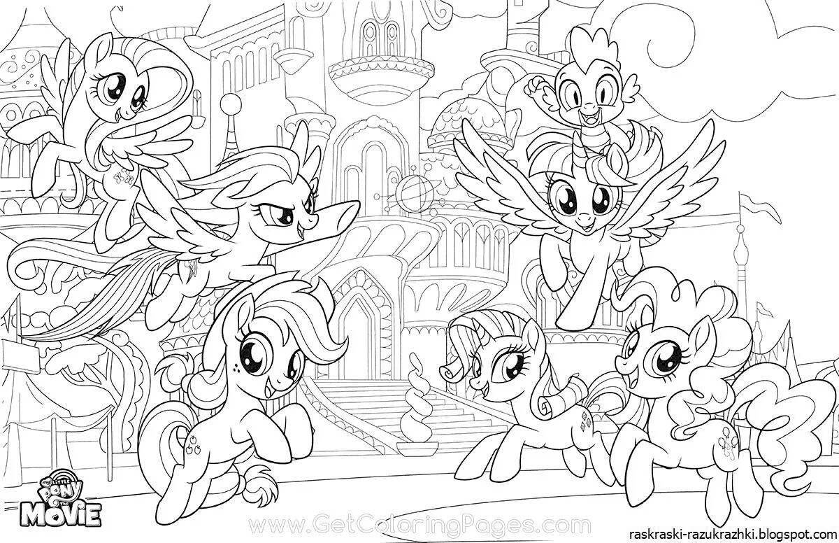 Coloring page joyful ponyville pony