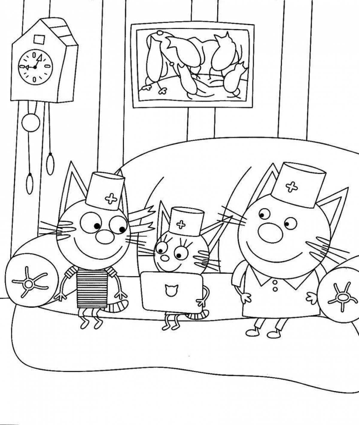 Funny cartoon three cats coloring book