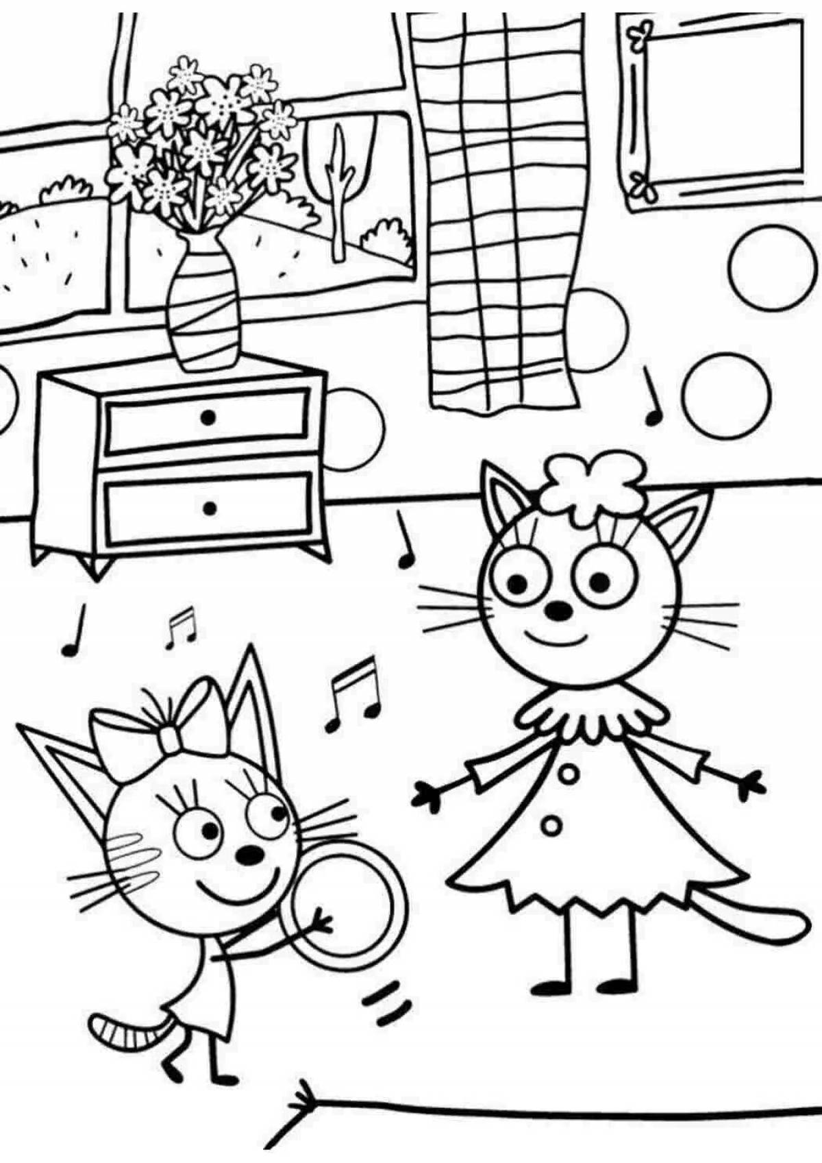 Funny three cats cartoon coloring book