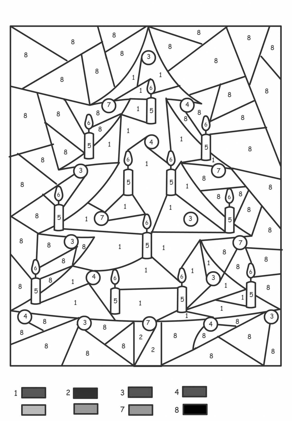Glittering tree coloring by numbers