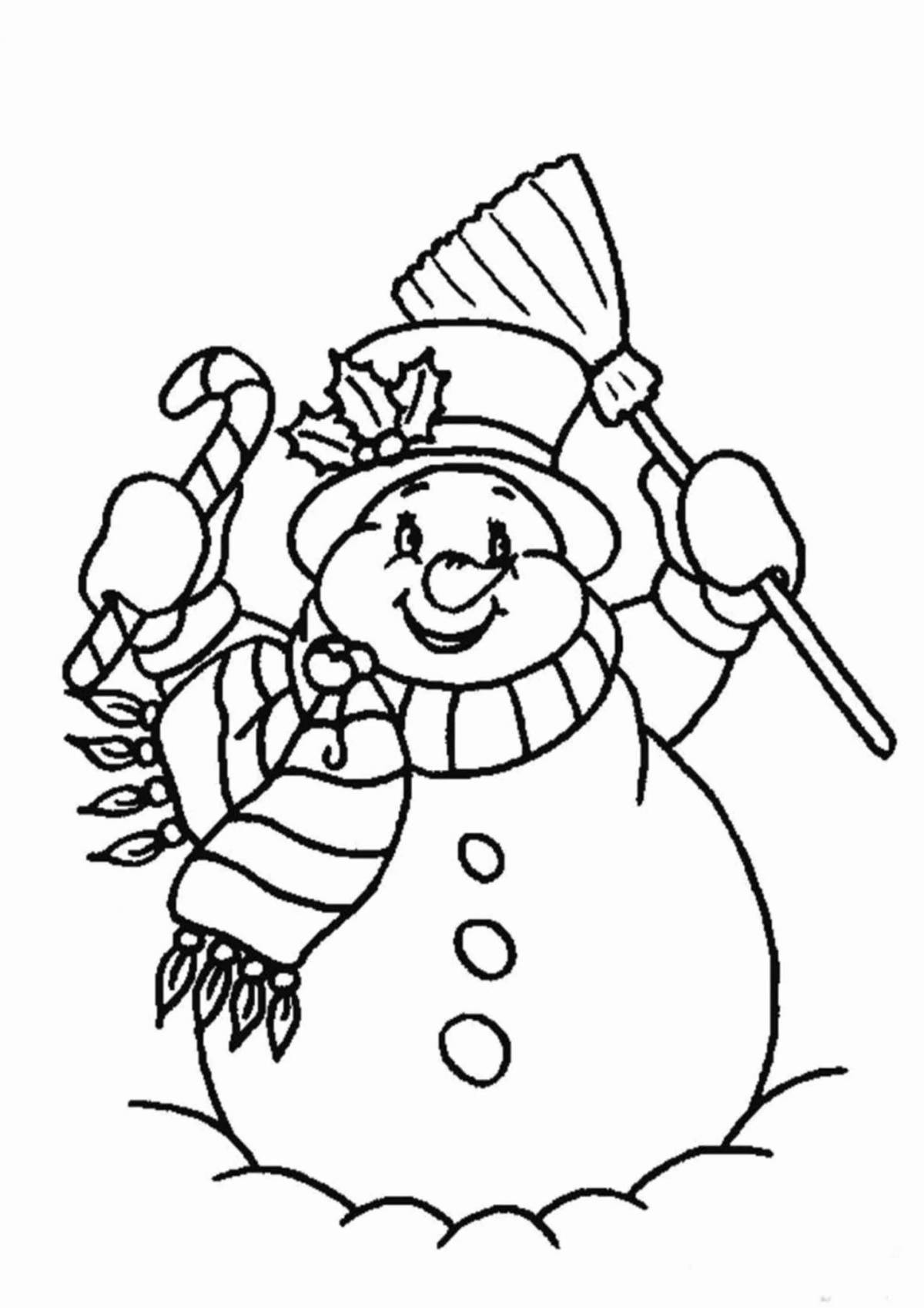 Раскраска веселый новогодний снеговик