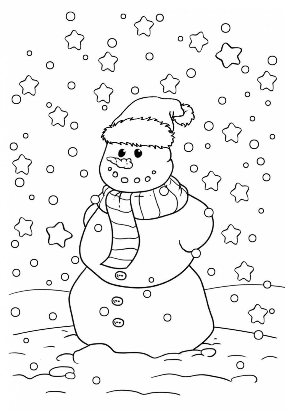 Игривая новогодняя раскраска снеговик