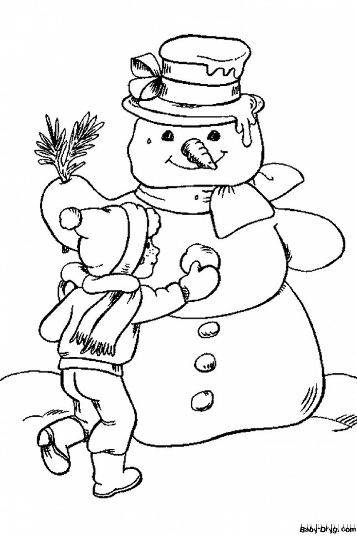 Живая новогодняя раскраска снеговик