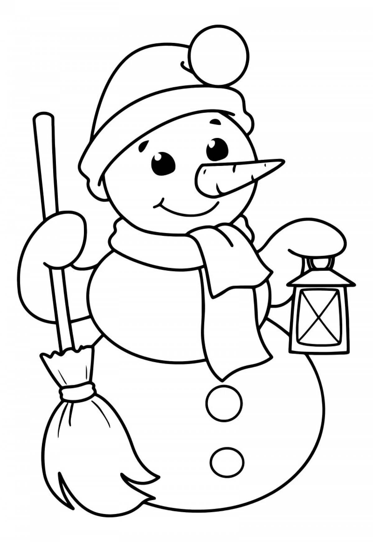 Раскраска смешной новогодний снеговик