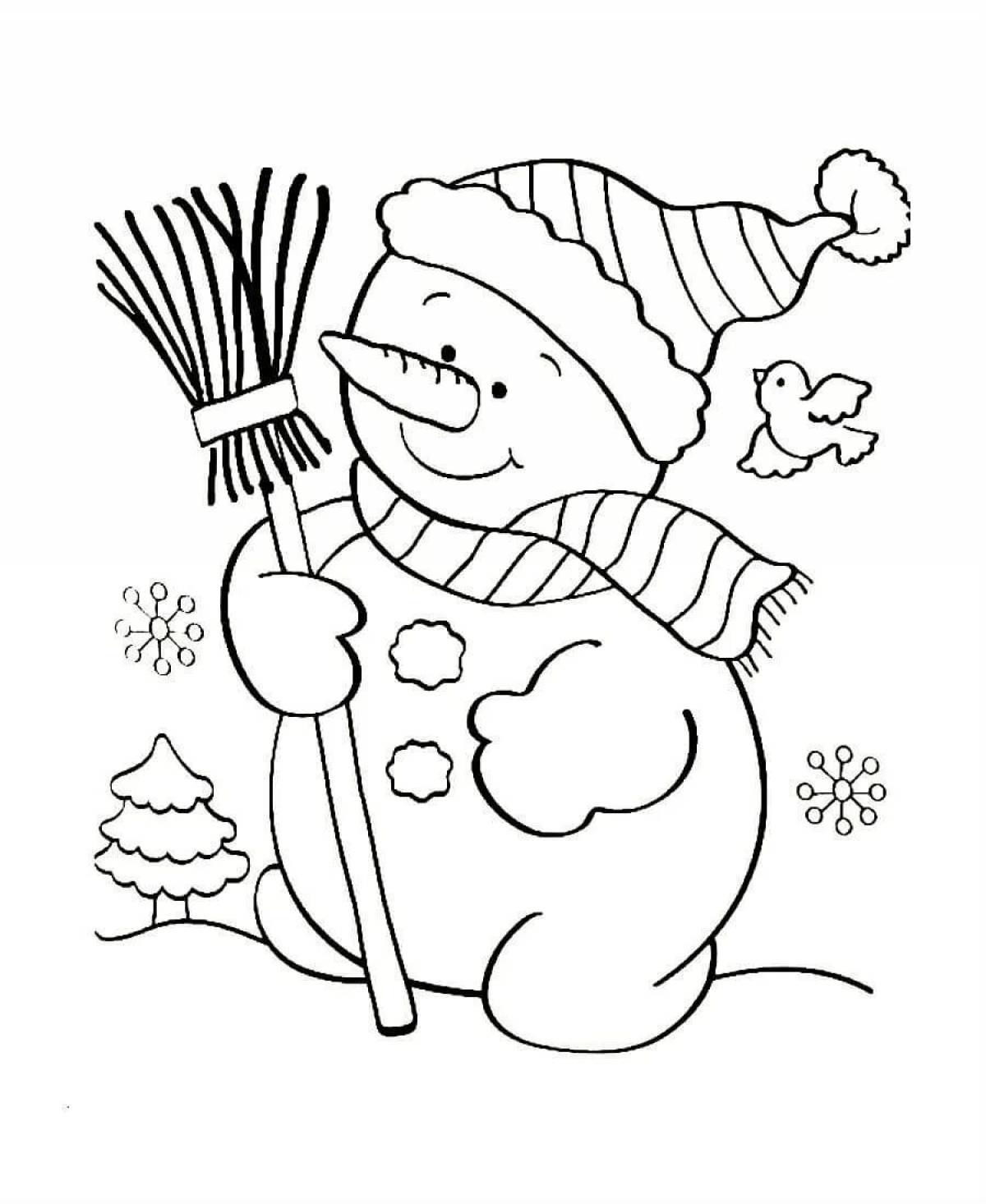 Раскраска Снеговик с подарком