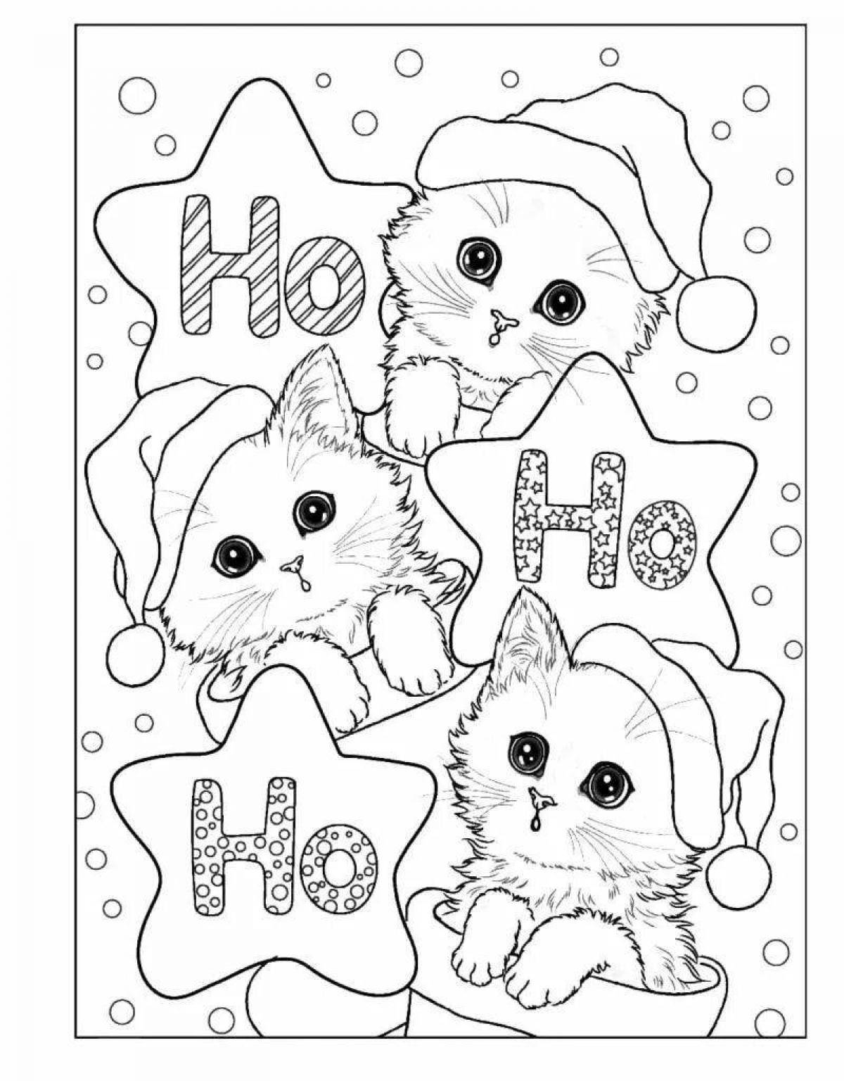 Colorful Christmas cat coloring book