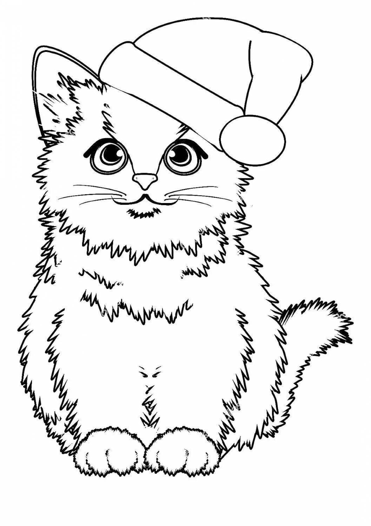 Новогодняя раскраска «праздничный кот»