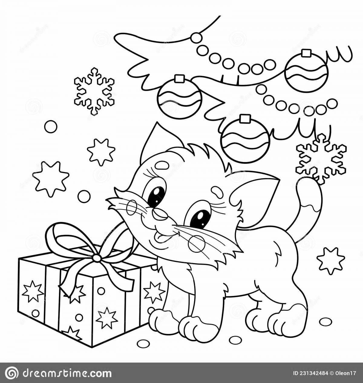 Christmas coloring glowing cat