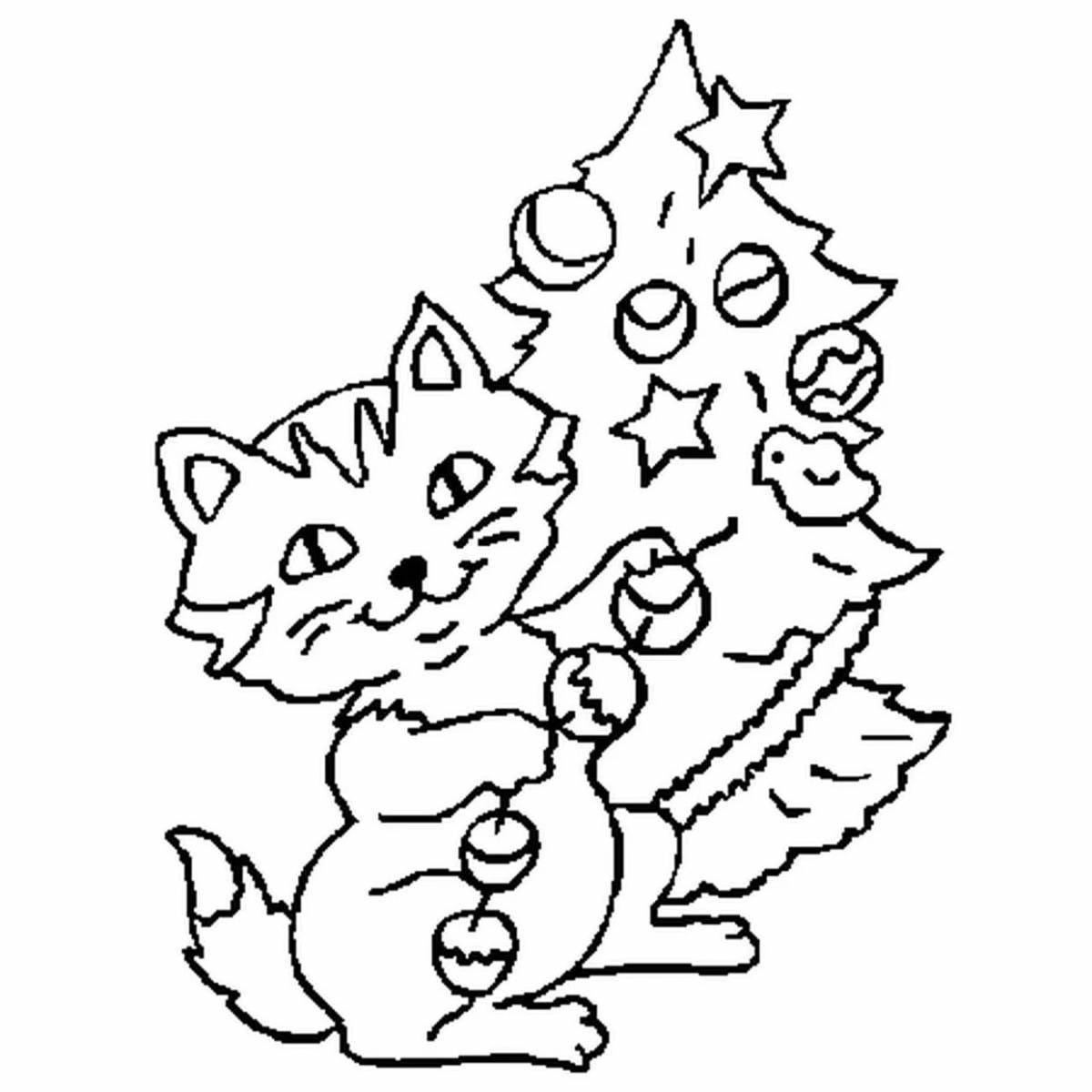 Новогодняя раскраска сияющий кот