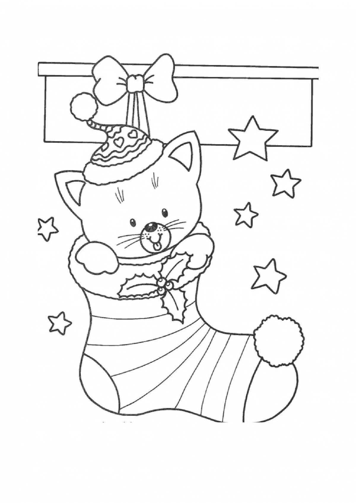 Color-crazy cat new year coloring page