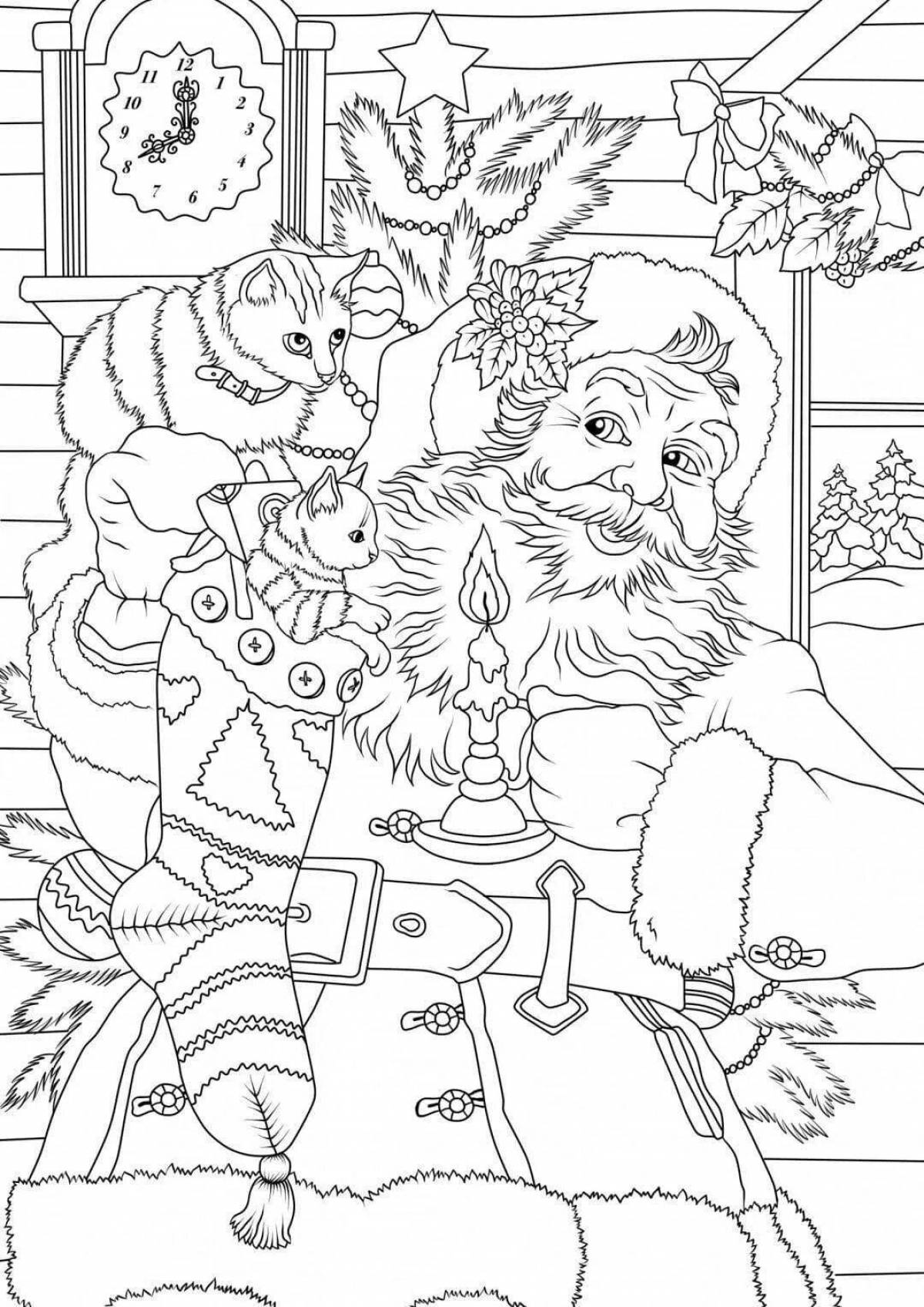 Color-frenzy cat new year coloring page