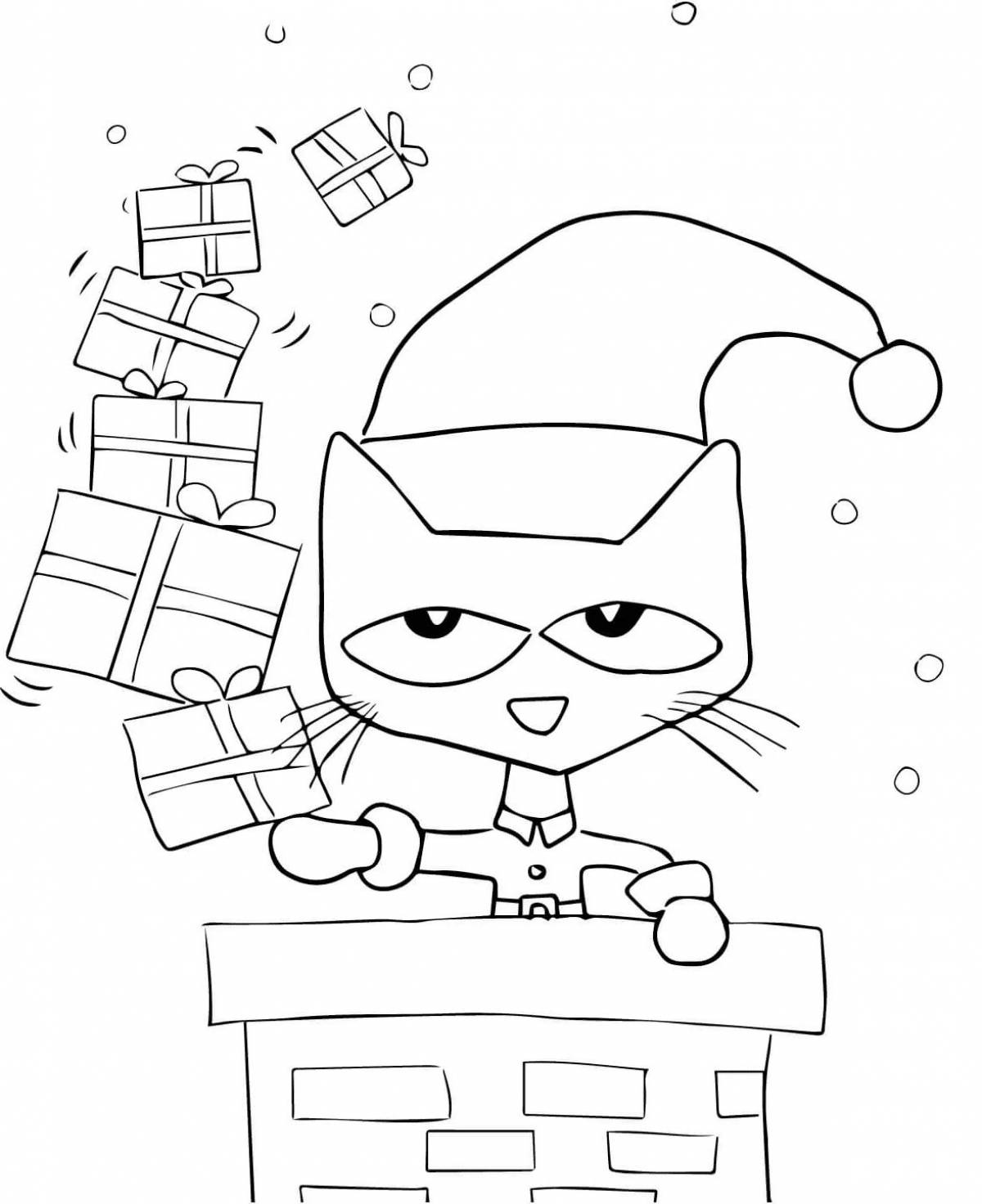 Color bright Christmas cat coloring book