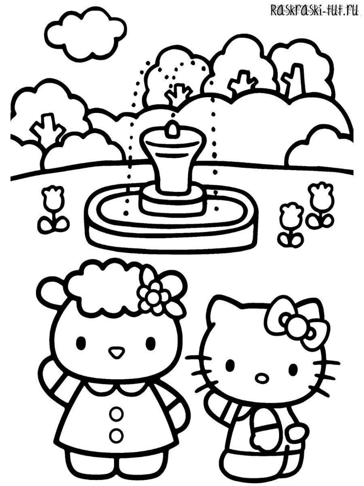 Playful hello kitty coloring page