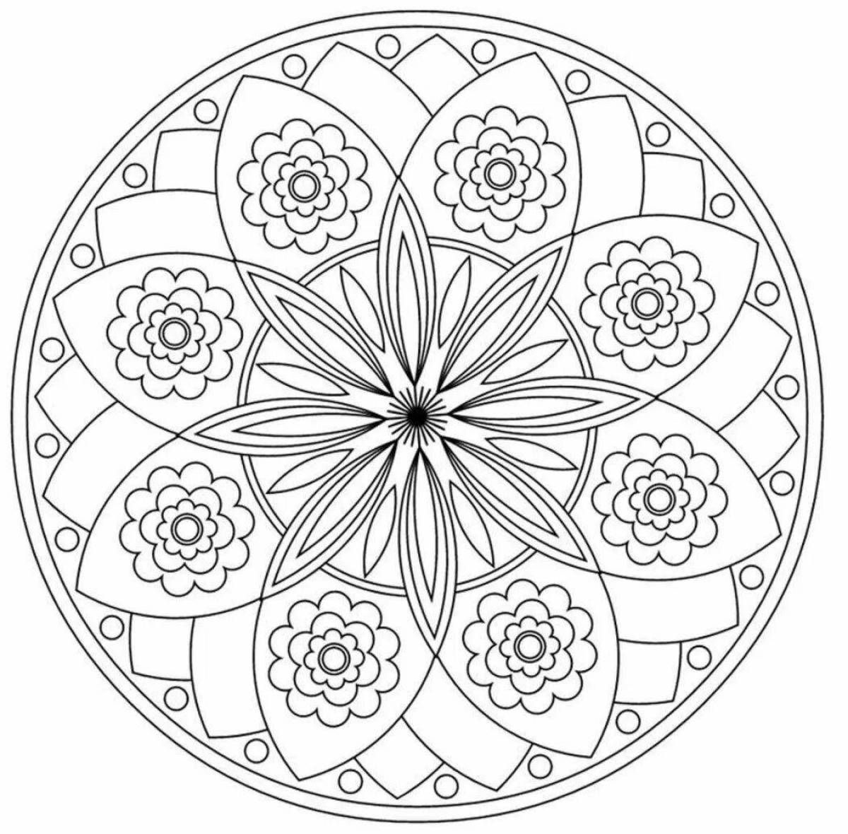 Coloring page with intricate circular pattern