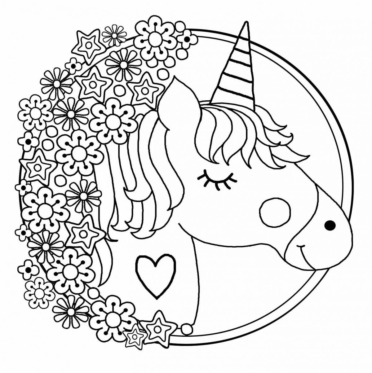 Colorful unicorn coloring book for kids