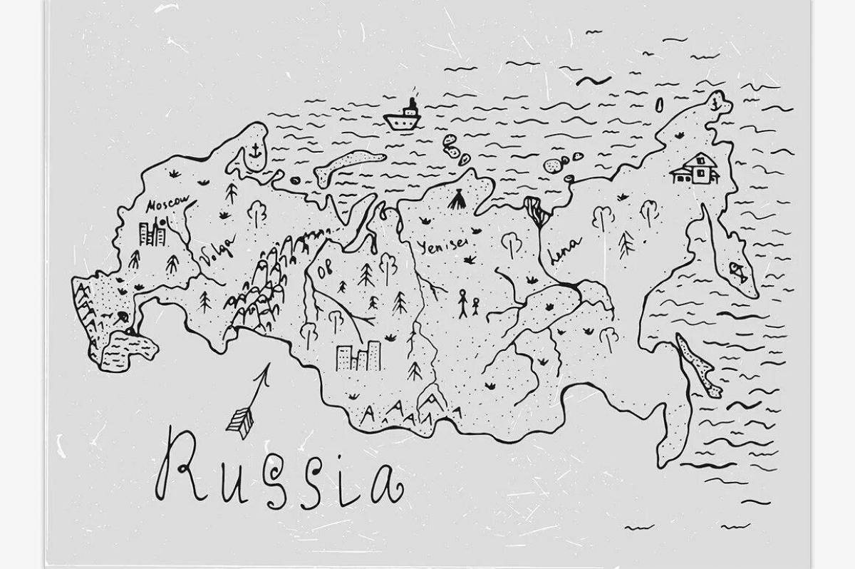 Coloring bright outline map of russia