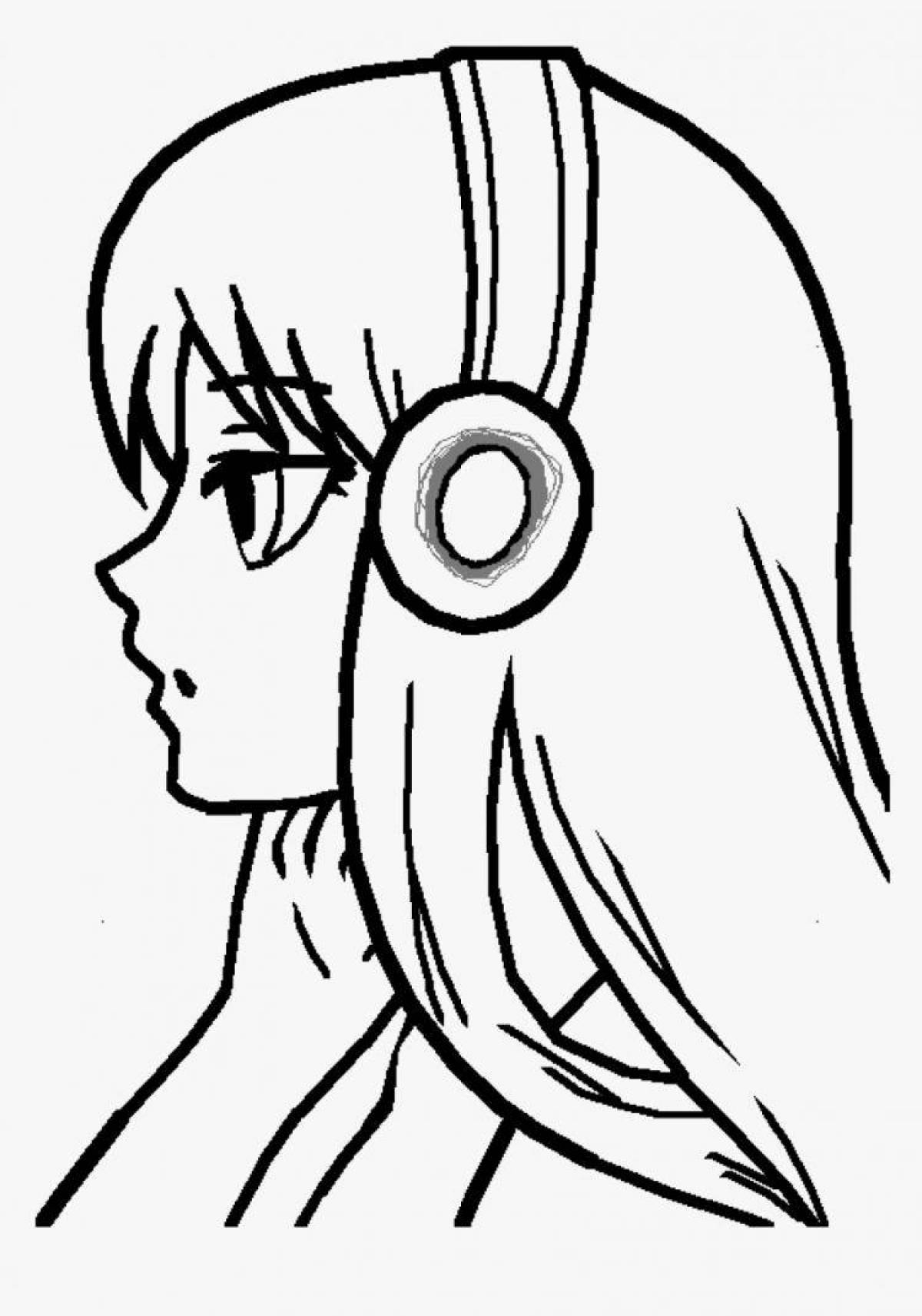 Colourful coloring girl with headphones